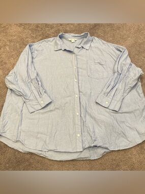 Old Navy Women's Boyfriend Shirt Size XXL 100% Cotton Blue Button Up Top Plus